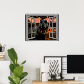 T-Rex Dinosaur Zonsondergang Nep Raam Poster (Thuiskantoor)