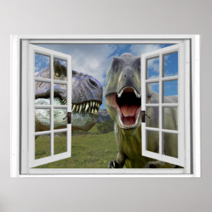 T-Rex Dinosaurs Faux Uitzicht Poster