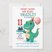T rex dinosaurus 11e verjaardag feestuitnodiging kaart (Voorkant)