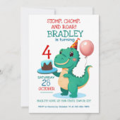 T Rex Dinosaurus 4e verjaardag Party uitnodiging (Voorkant)