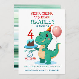 T Rex Dinosaurus 4e verjaardag Party uitnodiging