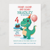T Rex Dinosaurus 4e verjaardag Party uitnodiging (Voorkant)