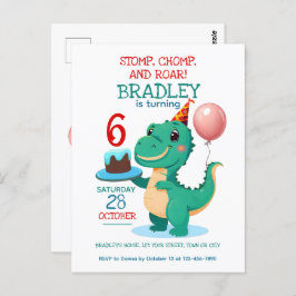 T rex dinosaurus 6e verjaardag feestuitnodiging briefkaart