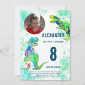 T-Rex Dinosaurus 8e Verjaardagsfeest Kaart (Voorkant)