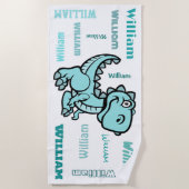 T Rex Dinosaurus Blauwgroen gepersonaliseerde naam Strandlaken (Voorkant)