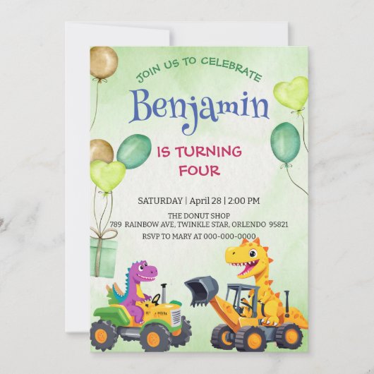 T-rex dinosaurus graafmachine tractor ballon Verja (Voorkant)