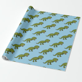 T-Rex Dinosaurus Groen Blauw Naadloos Patroon Cadeaupapier