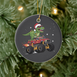 T-Rex dinosaurus Kerstmis monstertruck  Keramisch Ornament