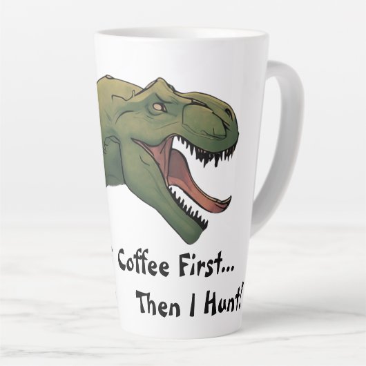 T-Rex Dinosaurus Koffie Eerst Dan Jaag Ik Latte Mok (Rechterhoek)