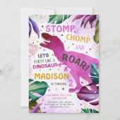 T Rex Dinosaurus Meisje Verjaardag Kaart (Voorkant)