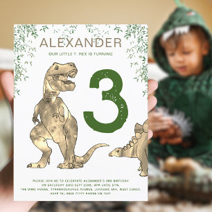 T-Rex Dinosaurus Oerwoud 3e Verjaardagsfeestbudget Uitnodiging Briefkaart