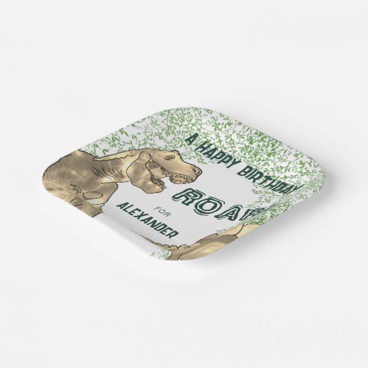 T-Rex Dinosaurus Oerwoud Verjaardagsfeest Papieren Bordje (Gebogen)