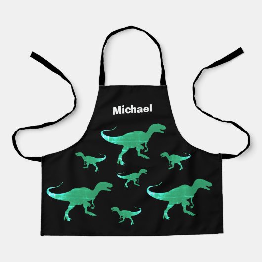 T-rex dinosaurus print aangepaste naam schort (Voorkant)