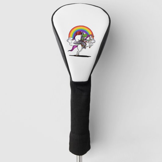 T-Rex Dinosaurus Riding Eenhoorn Rainbow Grappig Golfheadcover (Voorkant)