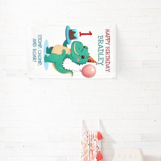 T Rex Dinosaurus Toevoegen Leeftijd Gelukkig Verja Spandoek (Insitu)