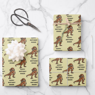T-Rex-dinosaurus Tyrannosaurus-verjaardag aanpasse Inpakpapier Vel