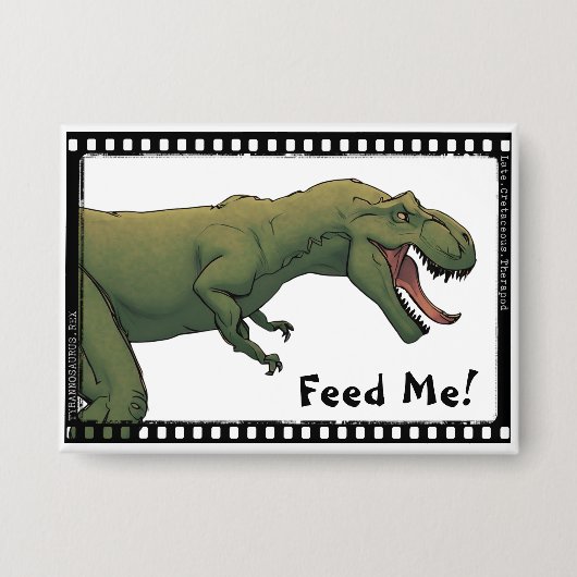T-Rex dinosaurus Tyrannosaurus voedt me! PIN-Butto Button (Voorkant)