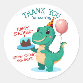 T Rex Dinosaurus Verjaardagsfeestje Dank u Ronde Sticker