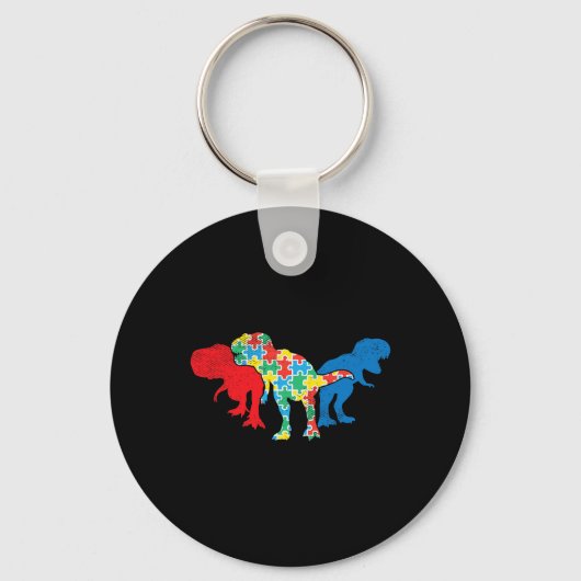 T-Rex Dinosaurussen Puzzel Dino Autisme Awareness  Sleutelhanger (Voorkant)