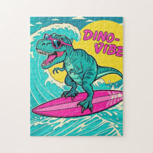 T-Rex draagt een zonnebril en rijdt op een neon ro Legpuzzel