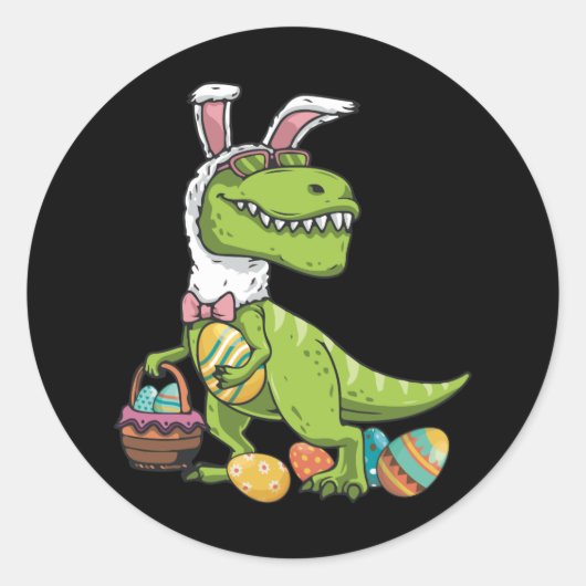 T Rex Easter Bunny Dinosaur Boys Basket Stuffers Ronde Sticker (Voorkant)