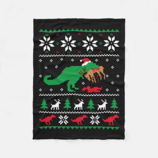 T Rex Eating Reindeer Funny Dinosaur Christmas Ugl Fleece Deken (Voorkant)