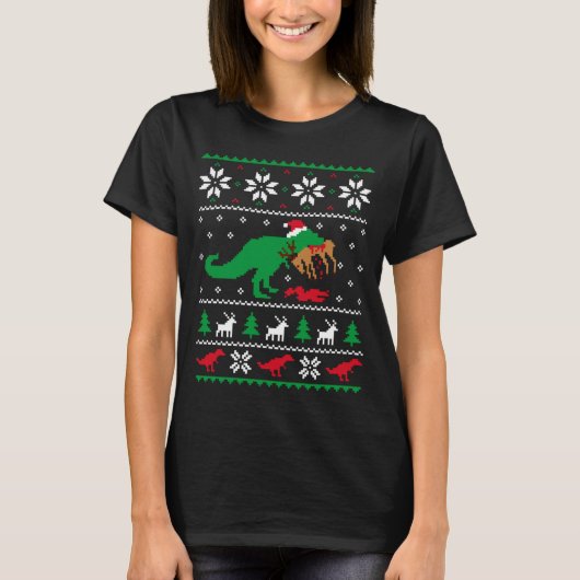 T Rex Eating Reindeer Funny Dinosaur Christmas Ugl T-shirt (Voorkant)