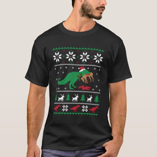 T Rex Eating Reindeer Funny Dinosaur Kerstmis Ugl T-shirt (Voorkant)
