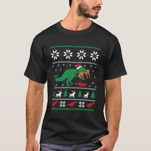 T Rex Eating Reindeer Funny Dinosaur Kerstmis Ugl T-shirt (Voorkant)