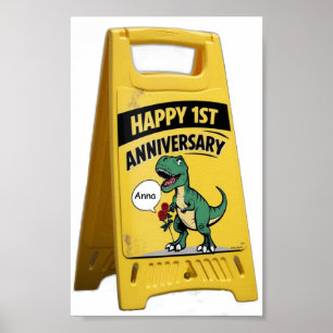 T-rex eerste jubileum met rozen poster