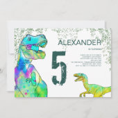 T-Rex en Raptor Dinosaurus 5e Verjaardagsfeest Kaart (Voorkant)