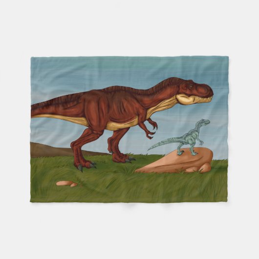 T-Rex en Velociraptor Fleece Deken (Voorkant (Horizontaal))