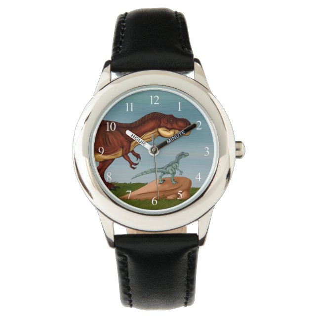 T-Rex en Velociraptor Horloge (Voorkant)