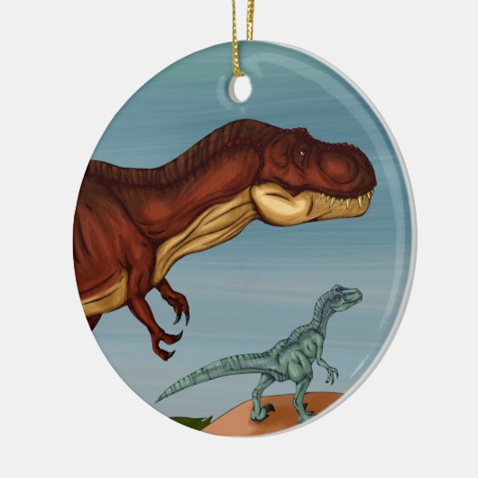 T-Rex en Velociraptor Keramisch Ornament (Links)