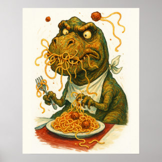 T-Rex Eten Spaghetti Poster