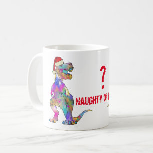 T Rex Festive Dinosaur Funny Naughty of Nice Quote Koffiemok