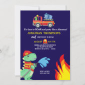 T Rex Fireman Invitation de fête du 2e anniversair (Devant)