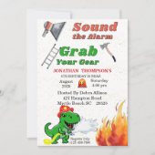 T Rex Firemans 4e anniversaire Fête Invitation (Devant)