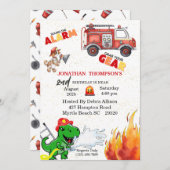 T Rex Firemans Invitation de fête du 2e anniversai (Devant / Derrière)