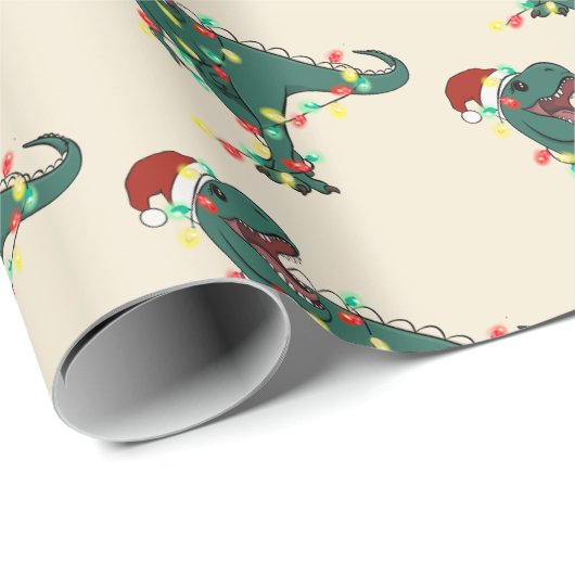 T-Rex Funny Boy Kerstmis Cadeaupapier (Rol Hoek)