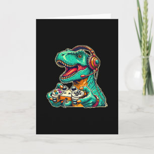 T-rex gamen met headset Funny Dinosaur Gamer Gra Kaart