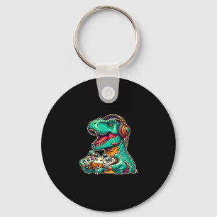 T-rex gamen met headset Funny Dinosaur Gamer Gra Sleutelhanger