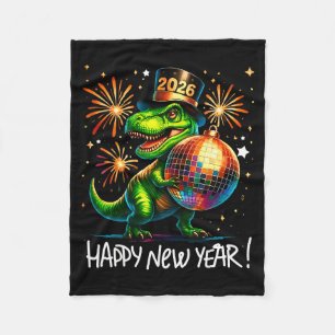 T Rex Gelukkig Nieuwjaar 2026 Disco Bal Vuurwerk T Fleece Deken
