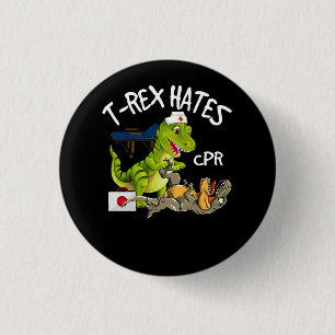 T-Rex haat CPR Dinosaurs Funny Nurse Rescue Injur Ronde Button 3,2 Cm