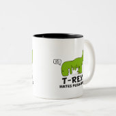 T-Rex haat Push-UPS - Grappig tekenfilm Tweekleurige Koffiemok (Voorkant rechts)