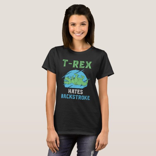 T-Rex haat rugslag zwemmen zwemmer zwemmen grappig T-shirt (Voorkant volledig)
