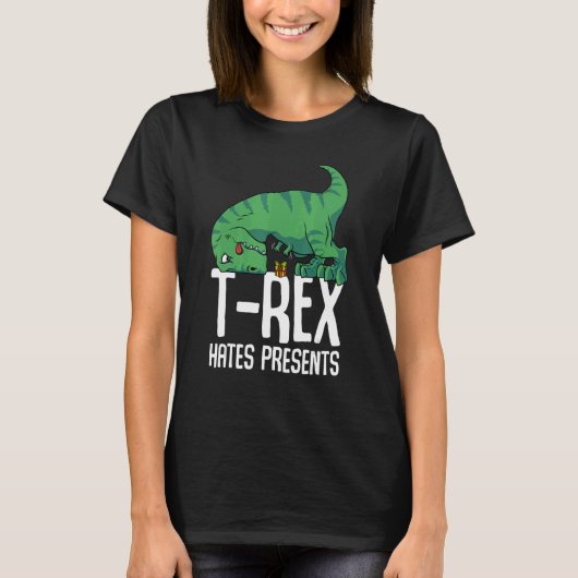 T Rex Hates Cadeaus Short Arms Dino TRex T-shirt (Voorkant)