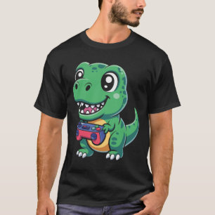 T-Rex heureux avec manette de jeu T-shirt de dino 