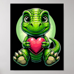 T-rex houdt van hart Valentijnsdag Schattige Dinos Poster