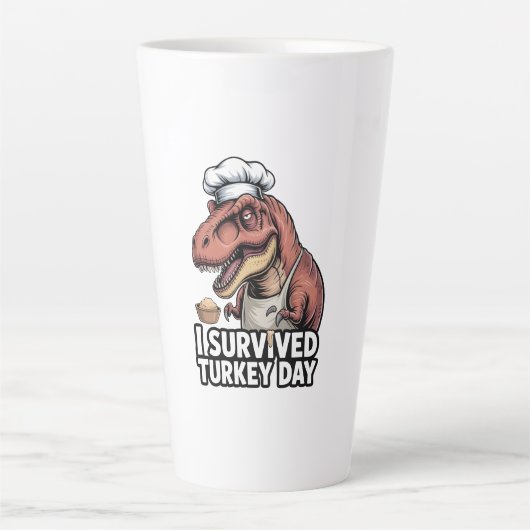 T-Rex I Survived Turkey Day Chef Latte Mok (Voorkant)